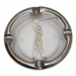Pre-Swing Silver Plated Overlay Golfer Round Glass Ashtray