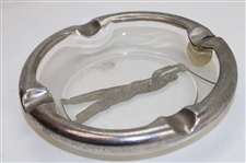 Pre-Swing Silver Plated Overlay Golfer Round Glass Ashtray