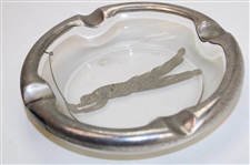 Pre-Swing Silver Plated Overlay Golfer Round Glass Ashtray