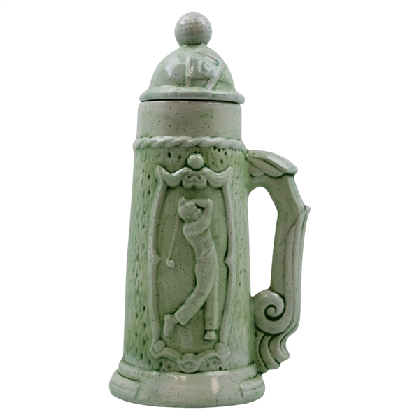 Vintage Ceramic 19th Hole Post-Swing Golfer/Putting Golfer Stein with Dimple Golf Ball Lid