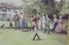 Post-Swing Red Coat Golfer in Front of Crowd & Clubhouse Print by Artist John S. Goodall(?)