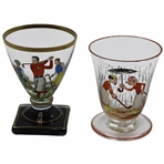 Two (2) Hand Painted Golf Themed Cordial Glasses