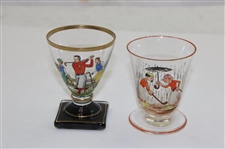 Two (2) Hand Painted Golf Themed Cordial Glasses