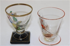 Two (2) Hand Painted Golf Themed Cordial Glasses