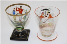 Two (2) Hand Painted Golf Themed Cordial Glasses