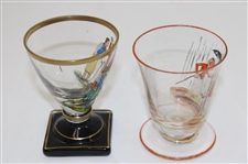 Two (2) Hand Painted Golf Themed Cordial Glasses