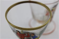 Two (2) Hand Painted Golf Themed Cordial Glasses