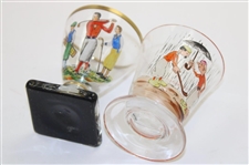 Two (2) Hand Painted Golf Themed Cordial Glasses