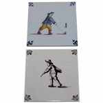 Two (2) Golf Themed Delft Tiles - Holland & other