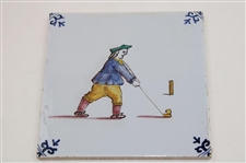 Two (2) Golf Themed Delft Tiles - Holland & other