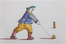 Two (2) Golf Themed Delft Tiles - Holland & other