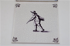 Two (2) Golf Themed Delft Tiles - Holland & other