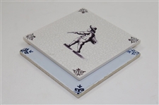 Two (2) Golf Themed Delft Tiles - Holland & other