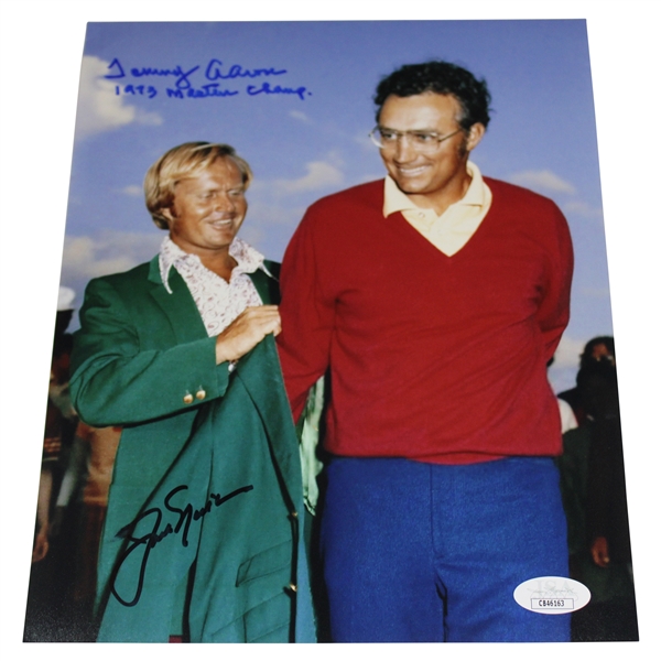 Jack Nicklaus & Tommy Aaron Dual Signed 1973 Green Jacket Ceremony 8x10 Photo JSA #CB46163