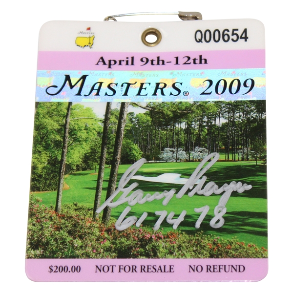 Gary Player Signed 2009 Masters Tournament SERIES Badge #Q00654 with Years Won JSA ALOA