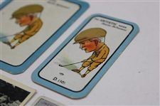  W.A.& A.C. Churchman Imperial Frisky Card, Park Drive Cigarette Card, W. D. & H. O. Wills British Sporting Personality Card, (2) Carreras Nose Game Cars, & (2) Mecca Series Of Champion Golfers Cards