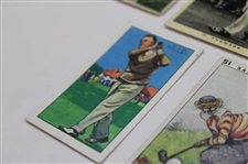  W.A.& A.C. Churchman Imperial Frisky Card, Park Drive Cigarette Card, W. D. & H. O. Wills British Sporting Personality Card, (2) Carreras Nose Game Cars, & (2) Mecca Series Of Champion Golfers Cards