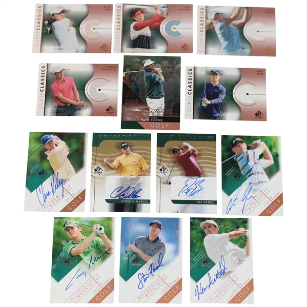 Thirteen (13) 2003 SP Authentic Cards (1) Salute To Champions, (2) Sign Of The Times, (5) Authentic Rookies & (5) Course Classics