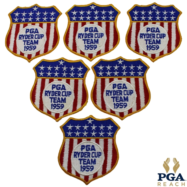 Six (6) 1959 Ryder Cup at Eldorado Team USA Flag/Shield Patches