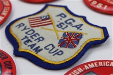 Four (4) 1951 Ryder Cup at Pinehurst Badges, Referee Badge, PGA Staff Badge & Team Patch