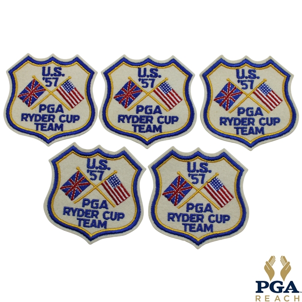 Five (5) 1957 Ryder Cup at Lindrick Team Shield Patches