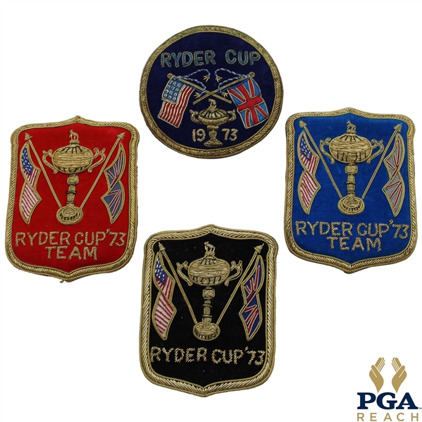 Four (4) 1973 Ryder Cup at Muirfield Red & Blue (Team), Black & Navy (Circle) Coat Crests