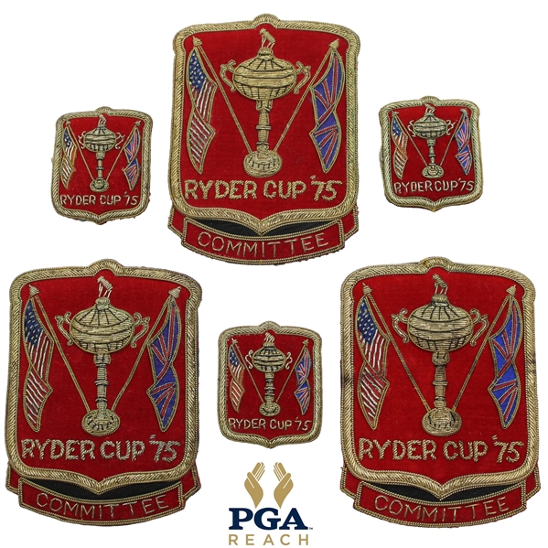 Three (3) 1975 Ryder Cup at Laurel Valley Red Committee Coat Crests w/(3) Small Crests