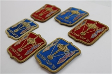 Six (6) 1981 Ryder Cup at Walton Heath Coat Crests - Three (3) Blue & Three (3) Red