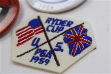 Ten (10) 1959 Ryder Cup at Eldorado Badges, Three (3) Patches & One (1) Red Badge
