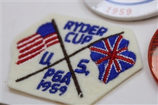Ten (10) 1959 Ryder Cup at Eldorado Badges, Three (3) Patches & One (1) Red Badge