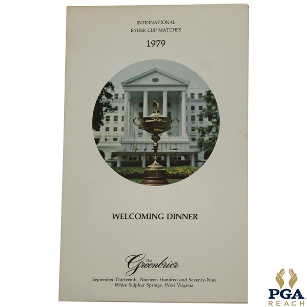 1979 Ryder Cup at The Greenbrier Welcome Dinner Menu
