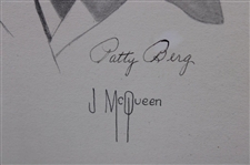 Patty Berg Signed J. McQueen Original Sketch Portrait On Board JSA ALOA