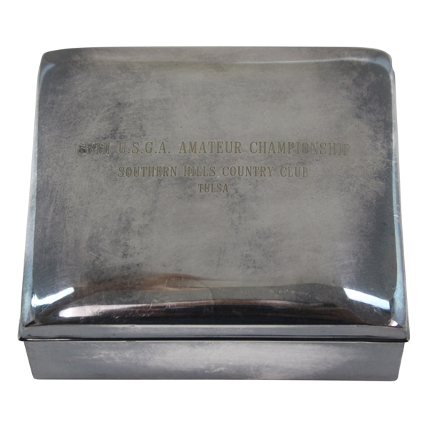 1965 US Amateur Championship at Southern Hills CC Contestant Gift Electroplated Wood Lined Engraved Box