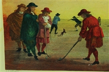 Les Amusemens De L'Hiver' Hand Painted Engraving Bonded to Glass and Painted in Reverse