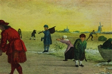 Les Amusemens De L'Hiver' Hand Painted Engraving Bonded to Glass and Painted in Reverse