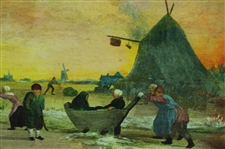 Les Amusemens De L'Hiver' Hand Painted Engraving Bonded to Glass and Painted in Reverse