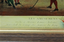 Les Amusemens De L'Hiver' Hand Painted Engraving Bonded to Glass and Painted in Reverse