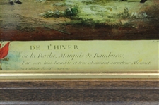 Les Amusemens De L'Hiver' Hand Painted Engraving Bonded to Glass and Painted in Reverse