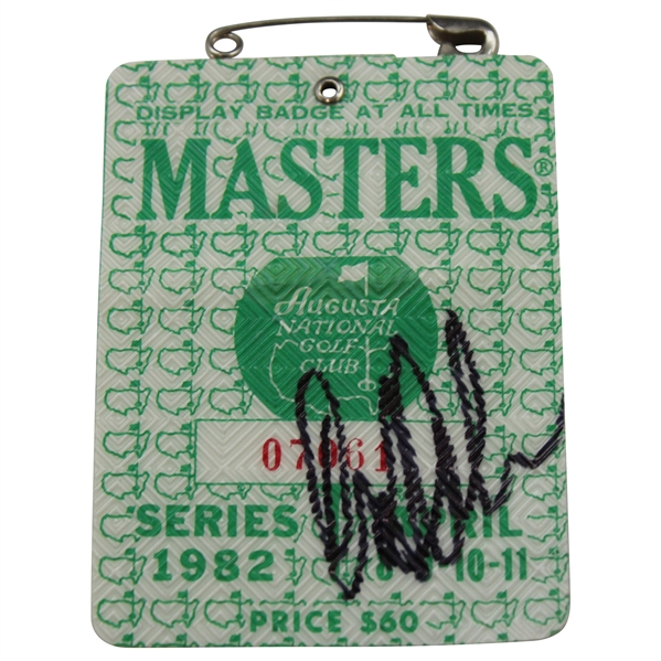 Craig Stadler Signed 1982 Masters Tournament SERIES Badge #07061 JSA ALOA