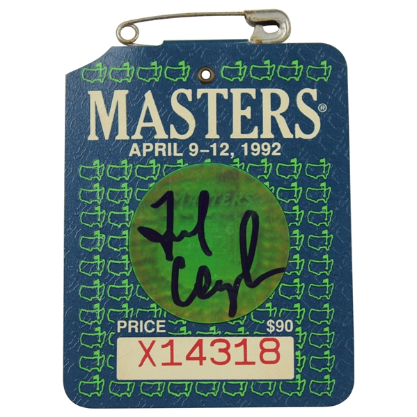 Fred Couples Signed 1992 Masters Tournament SERIES Badge #X14318 JSA ALOA