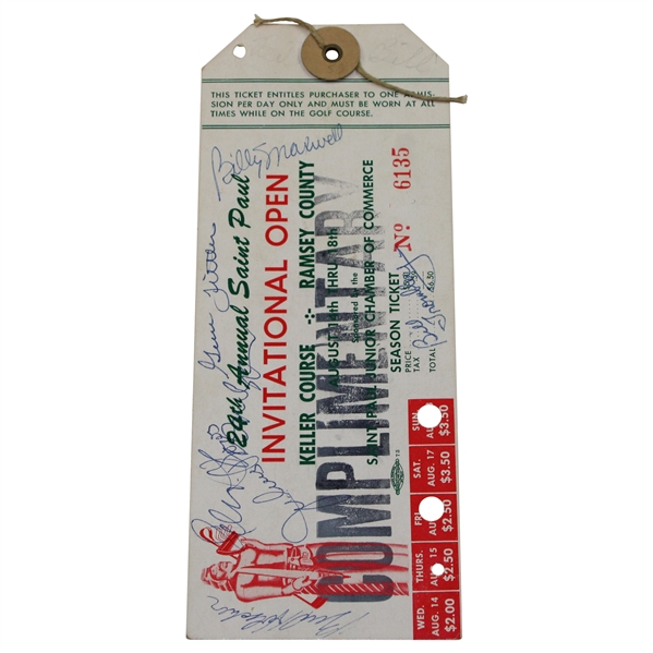 Champ Venturi, Arnold Palmer & others Multi-Signed 1957 Saint Paul Inv. Season Ticket - Venturi 1st Win JSA ALOA