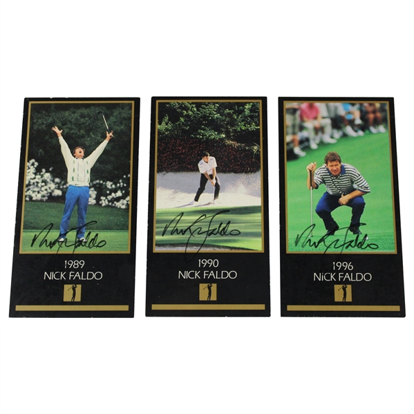 Nick Faldo Signed 1989, 1990 & 1996 Masters GSV Golf Cards JSA ALOA