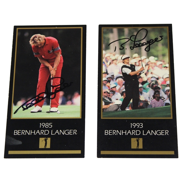Bernhard Langer Signed 1985 & 1993 Masters GSV Golf Cards JSA ALOA