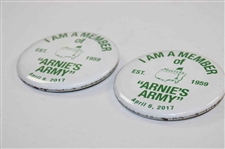 Two (2) I Am A Member of Arnie's Army 2017 Masters Commemorative White w/Green Pins