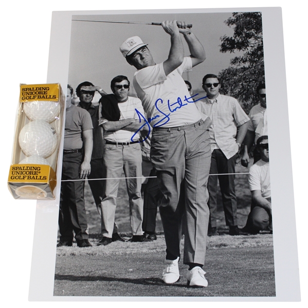Dave Stockton Signed B&W Post-Swing Photo w/Sleeve of Personal Golf Balls JSA ALOA