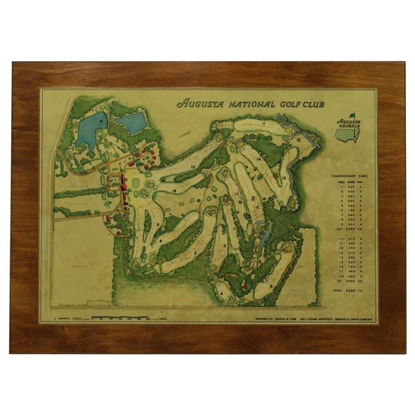1968 Augusta National Golf Club Masters Player Gift - Aerial Map Laminated on Wood