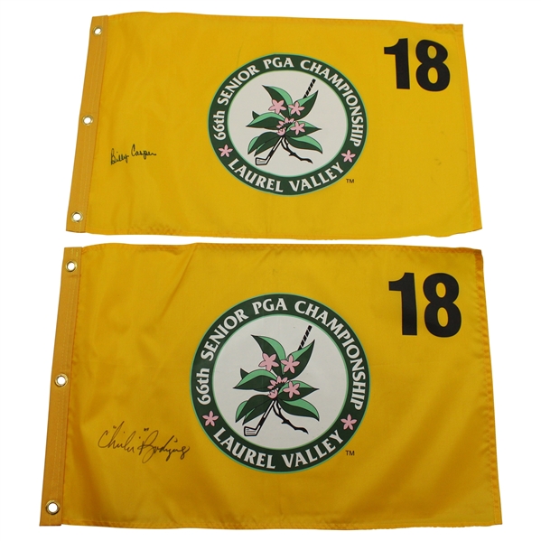 Billy Casper & ChiChi Rodriguez Signed 2005 Senior PGA at Laurel Valley Screen Flags JSA ALOA