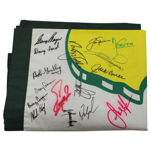 Masters Champs Nicklaus, Burke, Ford & 13 others Signed Undated Masters House Flag JSA ALOA