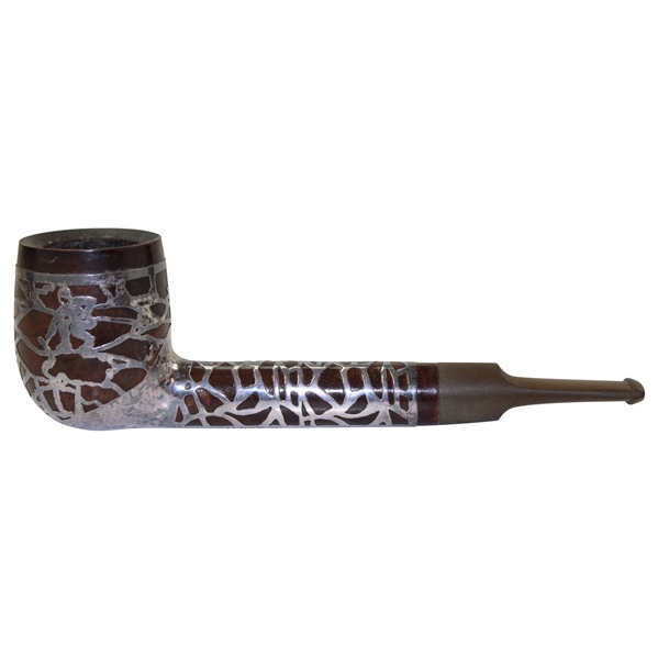 c1900s Silversmith Sterling Silver Golf Themed Overlay Tobacco Pipe