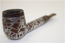 c1900's Silversmith Sterling Silver Golf Themed Overlay Tobacco Pipe